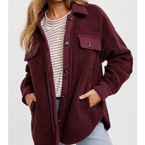 Button Front Fleece Jacket (Plum)